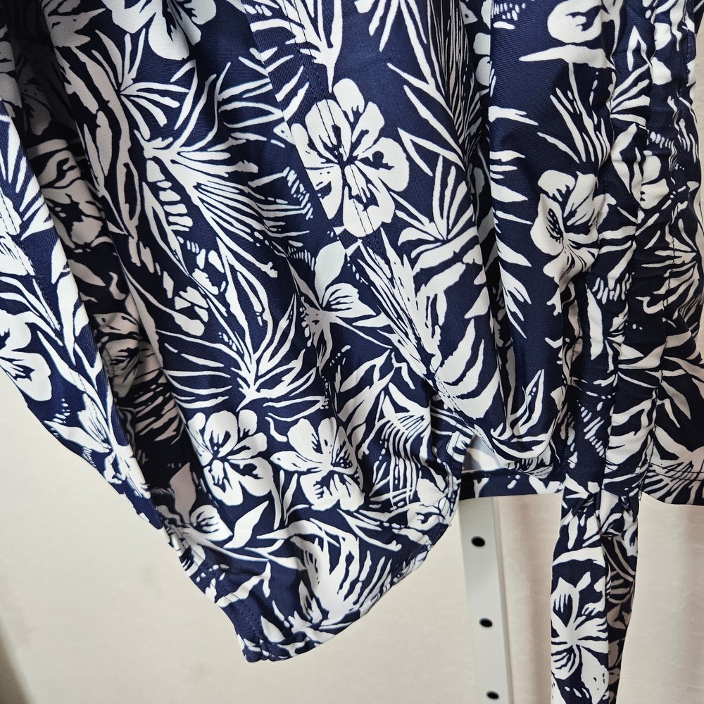 Shore Shapes Navy White Tropical Floral Swimdress One Piece Swimsuit 14 - Picture 5 of 8